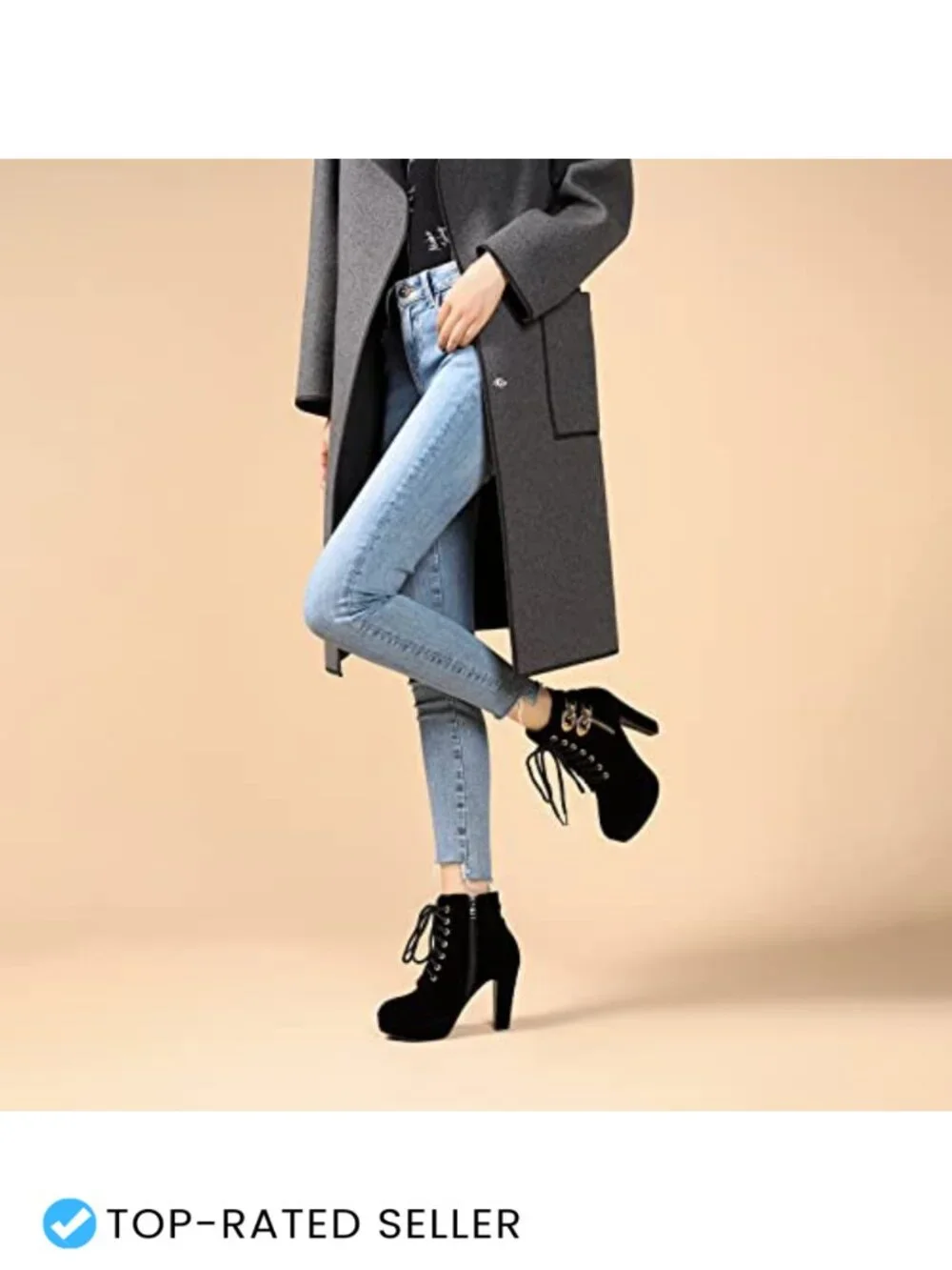 Women's Chunky Heel Platform Ankle Booties Lace Up Round Toe PU Suede
